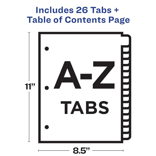 Minimalist Avery A-Z Dividers for 3 Ring Binders, 26 Set