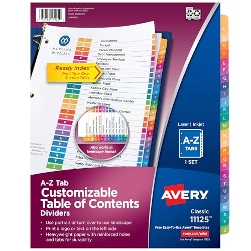 Minimalist Avery A-Z Dividers for 3 Ring Binders, 26 Set
